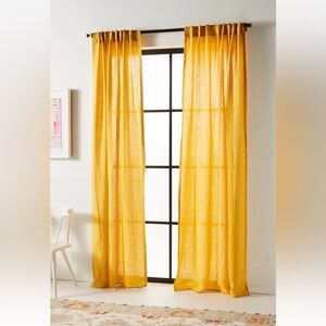 Anthropologie Stitched Linen Curtain Set of 2 NEW